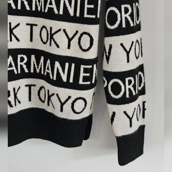 Emporio Armani Black and White All Over Crew-Neck Wool Blend Boy's Sweater Sz 14 - Picture 2 of 7